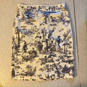 J. Crew Size 4 Skirt Navy Blue and White French Toile Cotton